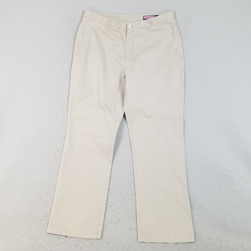 Vineyard Vines Pants Mens 38x34 Beige Chino Khaki Cotton Twill Flat Front Pant